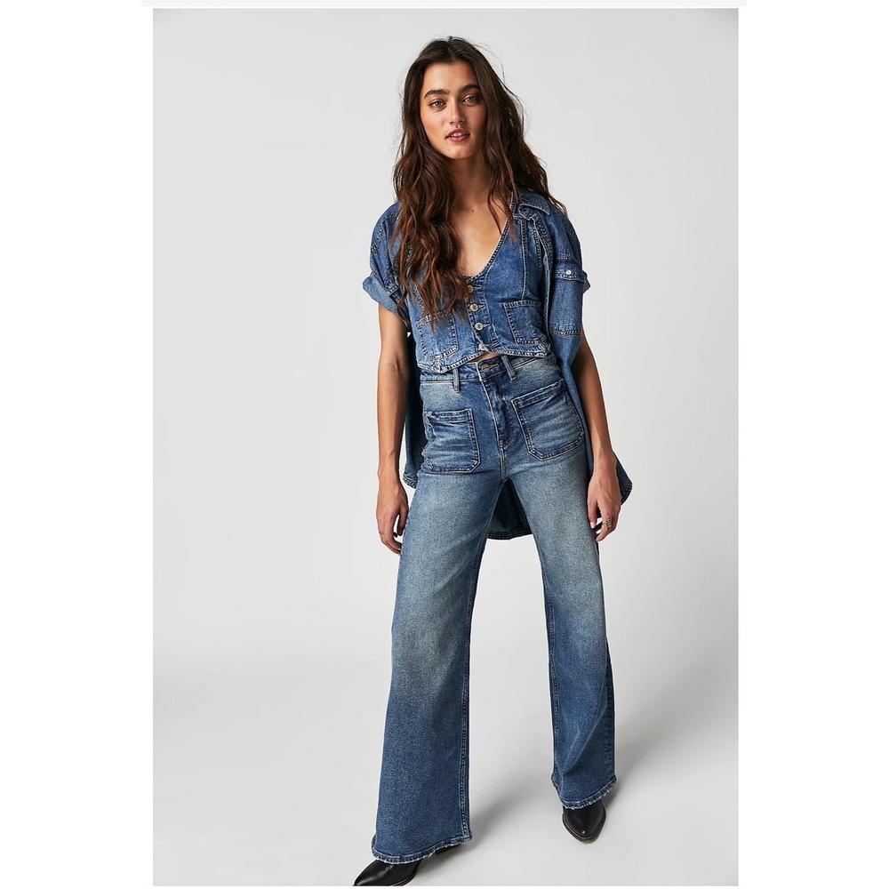 Driftwood Charlee Patch Pocket Jeans High Rise Flare Denim 32x32 Retro Y2K Boho‎